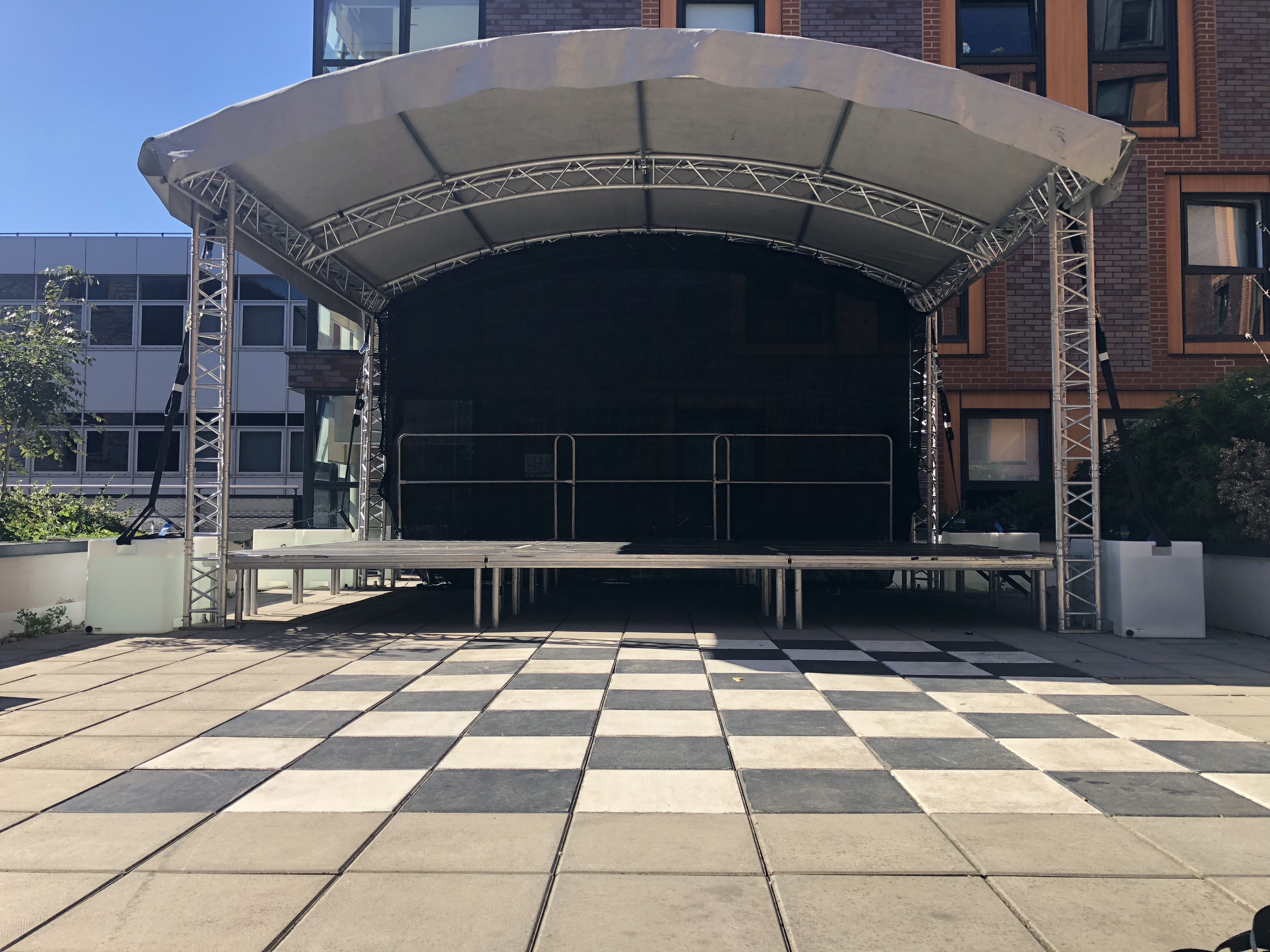Small outdoor stage for a live music event held in London